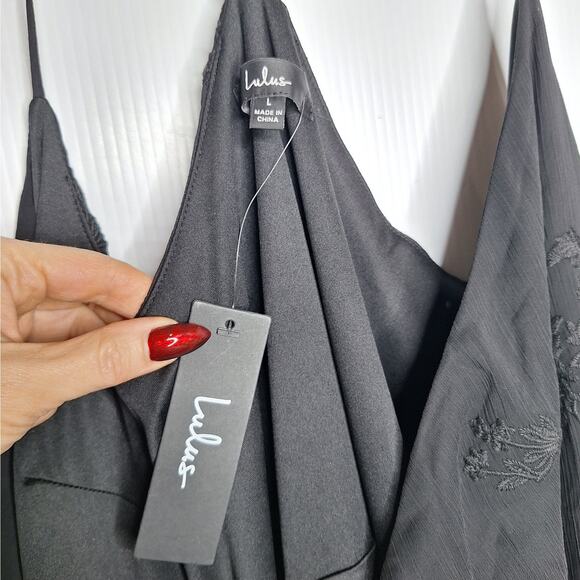 Lulus Fun Affair Floral Embroidered Tassel Midi Wrap Dress Large Whimsigoth - Picture 4 of 13